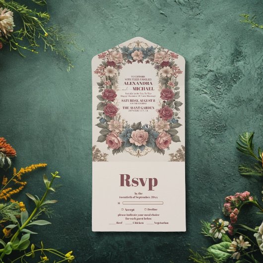 Royal Viktorianisch Whimsical Floral Wedding All In One Einladung