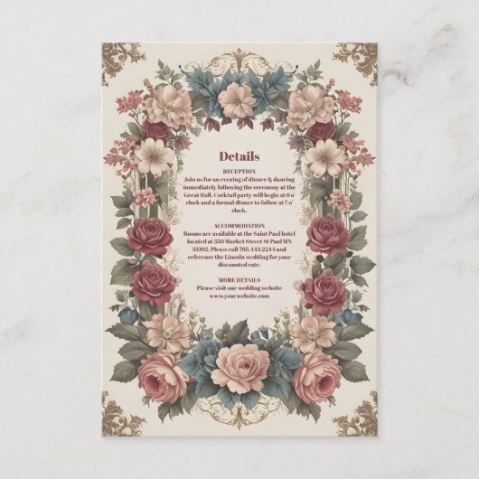 Royal Viktorianisch Whimsical Floral Wedding Begleitkarte (Vorderseite)