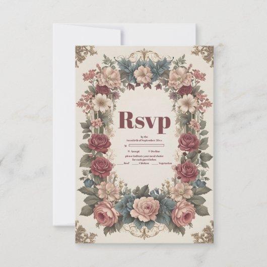 Royal Viktorianisch Whimsical Floral Wedding RSVP Karte (Vorderseite)