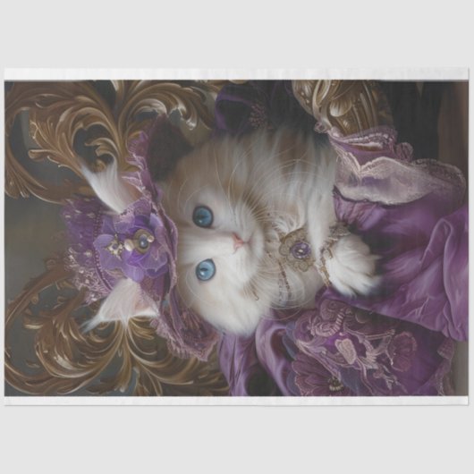 Royal Vintag Lace White Cat Decoupage Seidenpapier (Vorderseite)