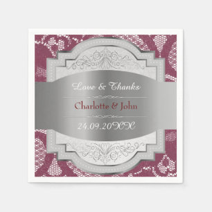 Royal Vintage Spitze personalisiert Burgund Silber Serviette
