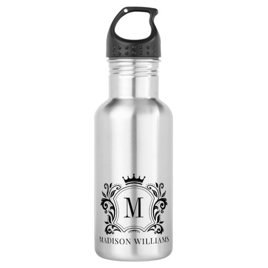 Royal Wappen Crown Scrolls Monogram Edelstahlflasche (Vorderseite)
