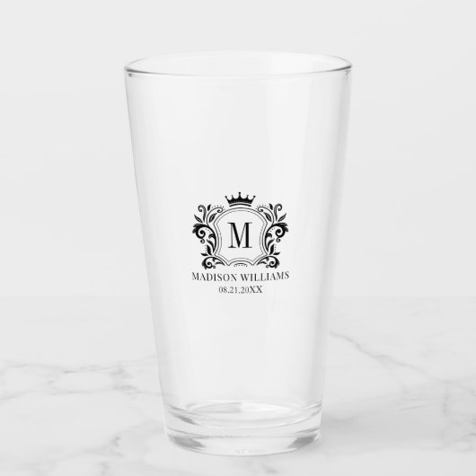 Royal Wappen Crown Scrolls Monogram Glas (Vorderseite)
