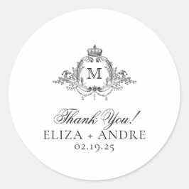 Royal Wappen Elegant Wreath Monogram Vielen Dank Runder Aufkleber