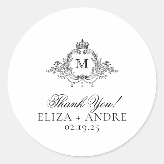 Royal Wappen Elegant Wreath Monogram Vielen Dank Runder Aufkleber (Vorderseite)