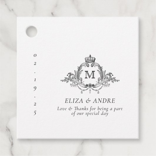 Royal Wappen Elegant Wreath Monogram Wedding Geschenkanhänger (Vorderseite)