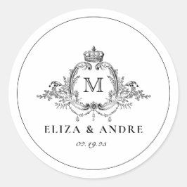 Royal Wappen Elegant Wreath Monogram Wedding Runder Aufkleber