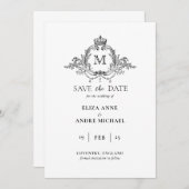 Royal Wappen Elegant Wreath Monogram Wedding Save The Date (Vorne/Hinten)
