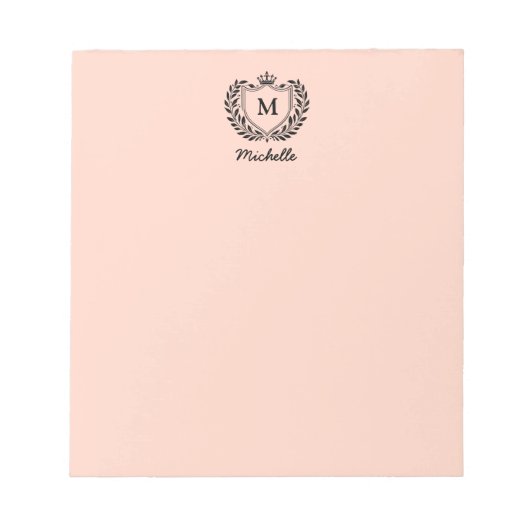 Royal Wappen Emblem Monogram Script Name Coral Notizblock (Vorderseite)