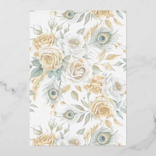 Royal Wappen Indian White Peacock Wedding Gold Folieneinladung (Rückseite)