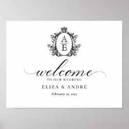Royal Wappen Monogram Black and White Wedding Poster