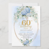 Royal Watercolor Light Blue Hydrangeas 60 Birthday Einladung (Vorderseite)