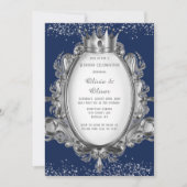 Royal Wedding Blue and Silver Frame Glitzer Einladung (Vorderseite)