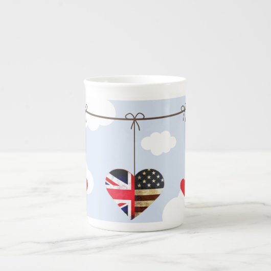 Royal Wedding British and American Fahne Herzen Porzellantasse (Vorderseite)