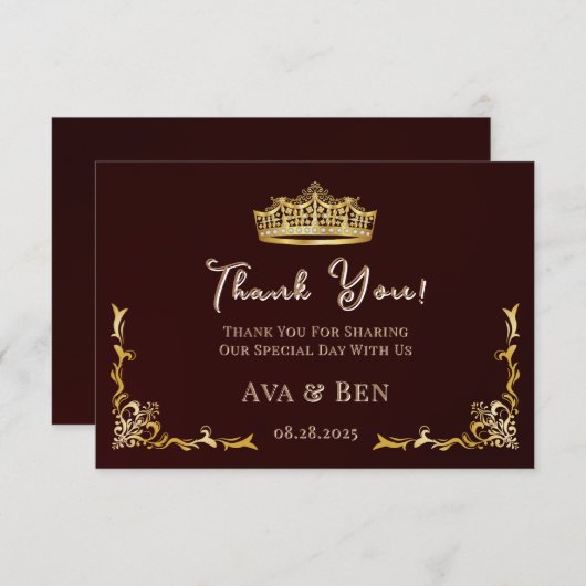 Royal Wedding Burgundy Gold Wedding Dankeskarte (Vorne/Hinten)