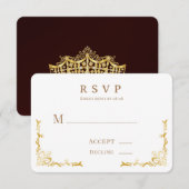 Royal Wedding Burgundy Gold Wedding RSVP Karte (Vorne/Hinten)
