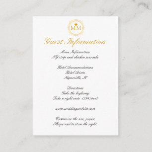 Royal Wedding Gold Script Guest Information Begleitkarte