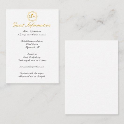 Royal Wedding Gold Script Guest Information Begleitkarte (Vorne/Hinten)
