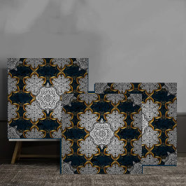 Royal White and Gold Mandala Baroque elegant flora Fliese