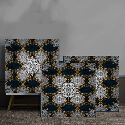 Royal White and Gold Mandala Baroque elegant flora Fliese