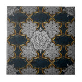 Royal White and Gold Mandala Baroque elegant flora Fliese (Vorderseite)