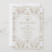 Royal White Gold Great Gatsby Birthday Party Einladung (Vorderseite)