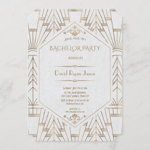 Royal White Gold Great Gatsby Junggesellenabschied Einladung