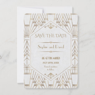 Royal White Gold Great Gatsby Save the Date Einladung