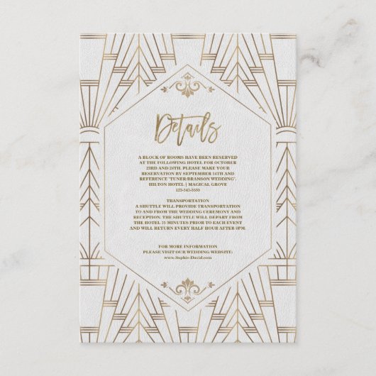 Royal White Gold Great Gatsby Wedding Begleitkarte (Vorderseite)
