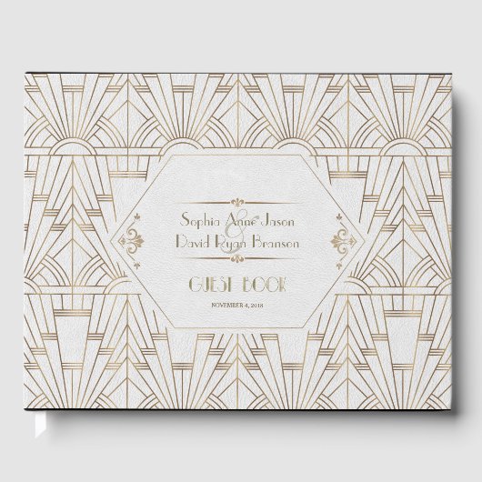 Royal White Gold Great Gatsby Wedding Planner Gästebuch (Vorderseite)
