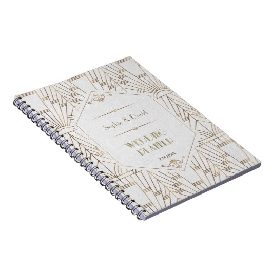 Royal White Gold Great Gatsby Wedding Planner Notizblock (Rechte Seite)