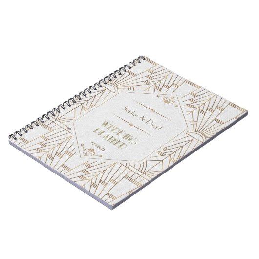 Royal White Gold Great Gatsby Wedding Planner Notizblock (Linke Seite)