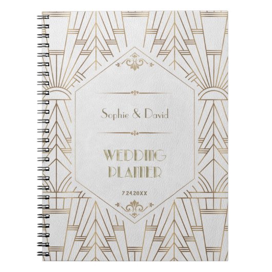 Royal White Gold Great Gatsby Wedding Planner Notizblock (Vorderseite)