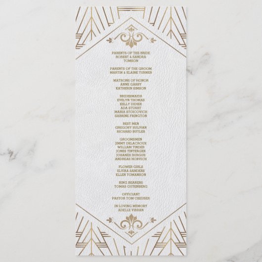 Royal White Gold Great Gatsby Wedding Program Programm (Rückseite)