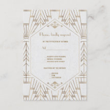 Royal White Gold Great Gatsby Wedding RSVP