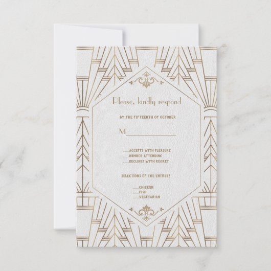 Royal White Gold Great Gatsby Wedding RSVP (Vorderseite)