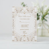 Royal White Gold Great Gatsby Wedding RSVP (Stehend Vorderseite)