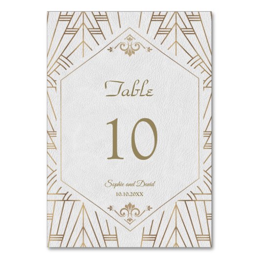 Royal White Gold Great Gatsby Wedding Tischnummer (Rückseite)