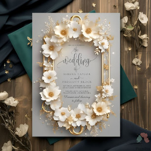 Royal White Roses Bloral Crown Wedding Einladung