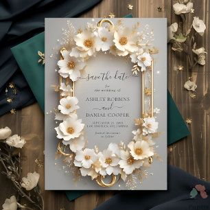 Royal White Roses Floral Crown Save the Date Einladung