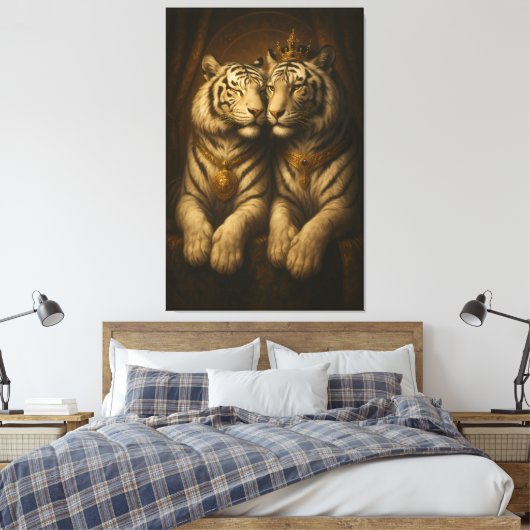 Royal White Tiger Couple • Fine Art Canvas Leinwanddruck (Insitu (Schlafzimmer))