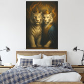 Royal White Tiger Couple – Flaming Crown Edition | Leinwanddruck (Insitu (Schlafzimmer))