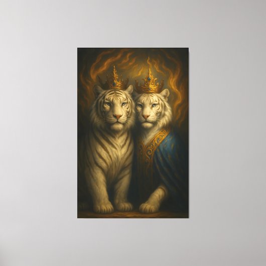 Royal White Tiger Couple – Flaming Crown Edition | Leinwanddruck (Vorderseite)
