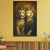 Royal White Tiger Couple – Flaming Crown Edition | Leinwanddruck (Insitu (Wohnzimmer))