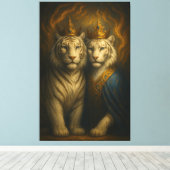 Royal White Tiger Couple – Flaming Crown Edition | Leinwanddruck (Insitu (Holzboden))