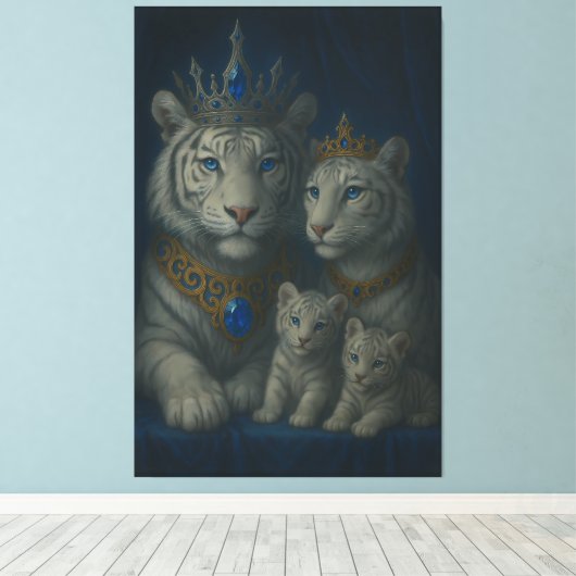 Royal White Tiger Family · Blue Sapphire Crown Can Leinwanddruck (Insitu (Holzboden))