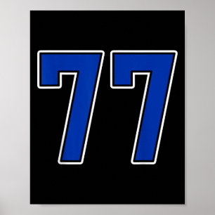 Royalblaue weiße Nummer 77 Trikot-Spieleruniform # Poster