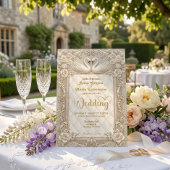 Royalcore Rococo Gold Swans Fairytale Wedding Einladung