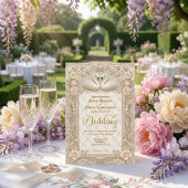 Royalcore Rococo Gold Swans Fairytale Wedding Einladung