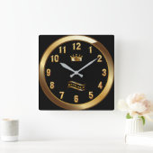 Royale Crown Classic ~ Gold On Black ~ Unique ~ Quadratische Wanduhr (Zuhause)